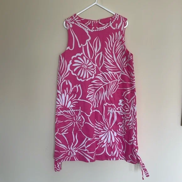 Lilly Pulitzer Pink Sleeveless Lined Side Tie Tropical w/Pockets-10 - Picture 1 of 7
